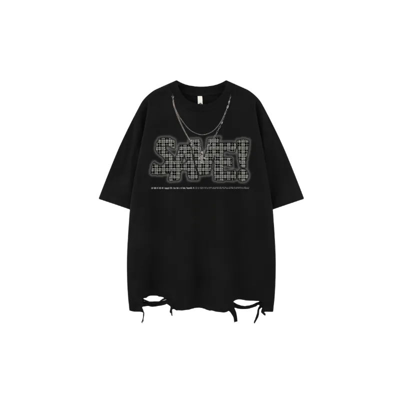 Retro Ripped Cotton Blended Fabric T Shirt Unisex-2