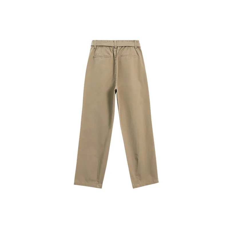 Simple Plain Woven Cotton Casual Pants-3