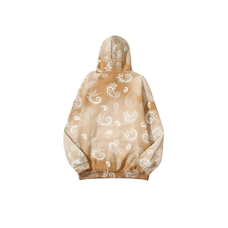 Cashew Flower Full Print Retro Clay Print Old Loose Hoodie-1