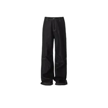 Black Wide Leg Street Loose Straight Pants