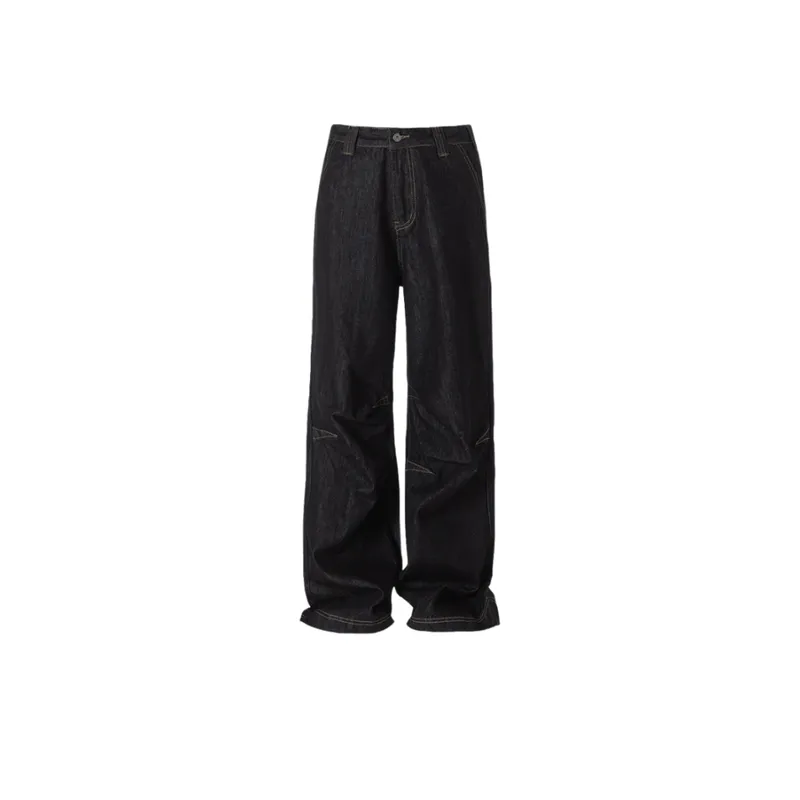 Black Wide Leg Street Loose Straight Pants-0