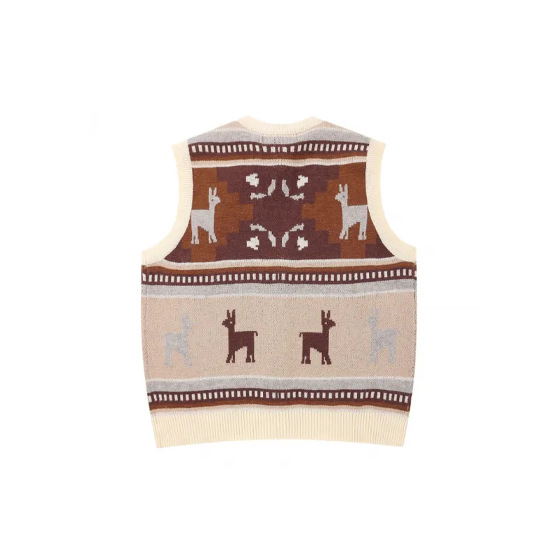Loose Trendy Contrast Color Jacquard Cardigan Vest-1
