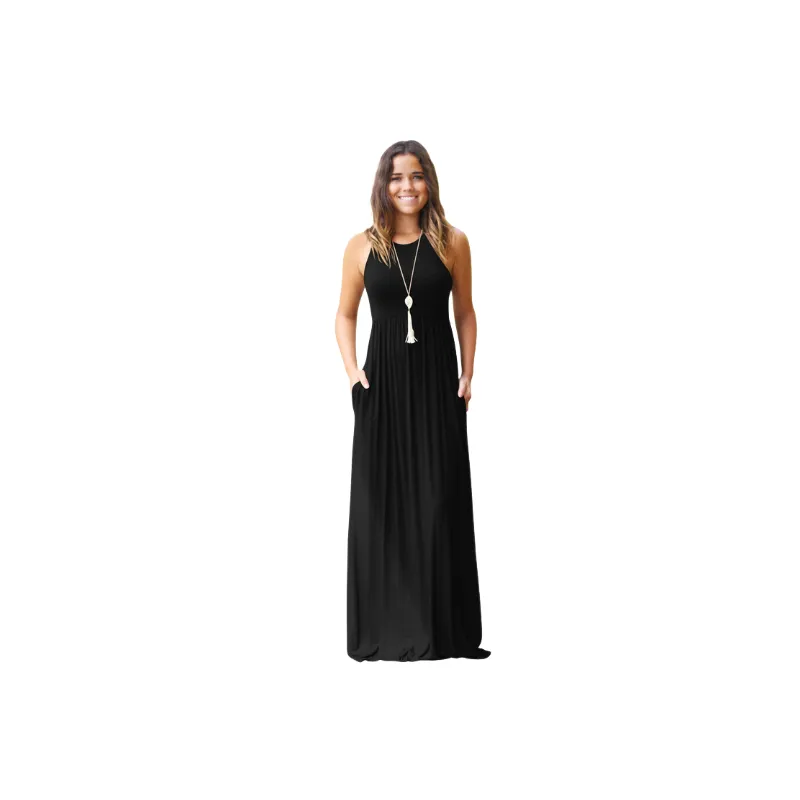 Simple Plain Polyester Slip Dress Women-0