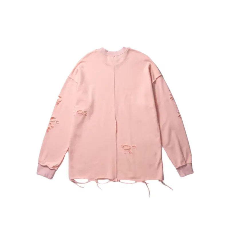 Solid Color Simple Distressed Long Sleeve Sweatshirt-7