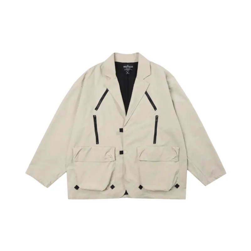 High Street Style Personalized Multi Pocket Loose Casual Jacket