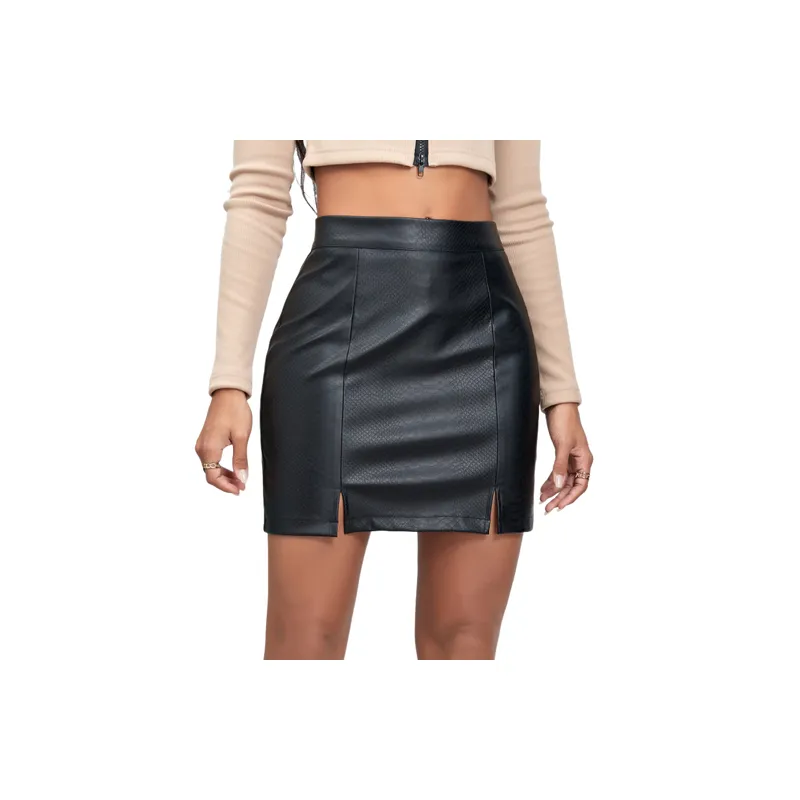 Simple Zipper PU Leather Skirt Women-0