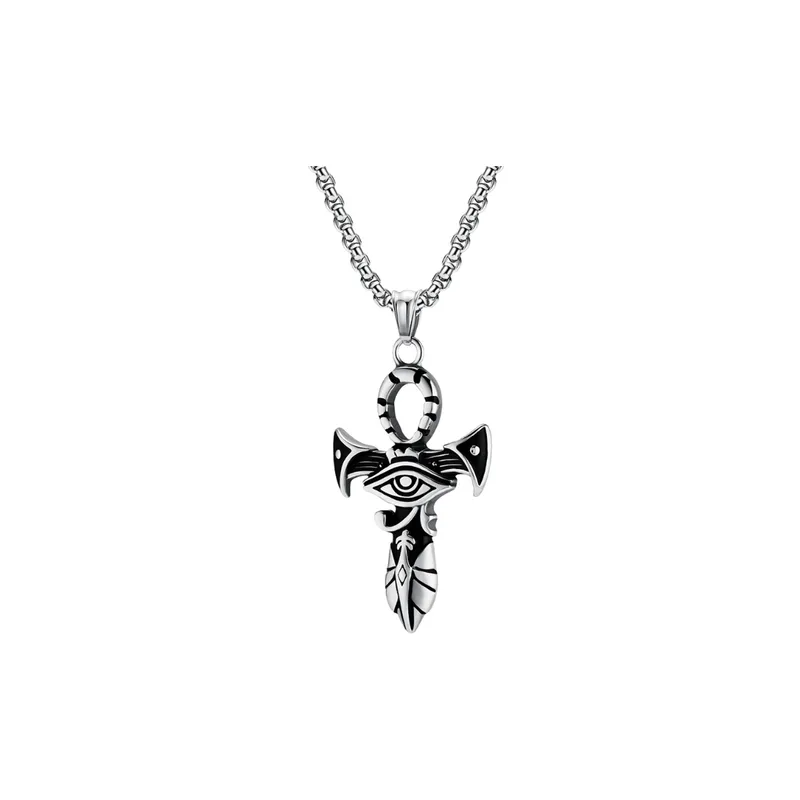 Retro Style Horus Eye Cross Titanium Steel Necklace