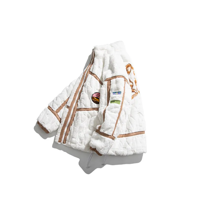 Letter Print Stand Collar Warm Cotton Coat-2