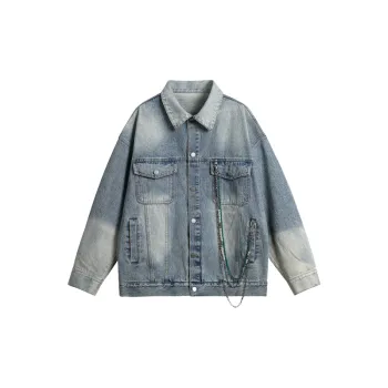 Niche Chain Decoration Loose Embroidered Denim Jacket