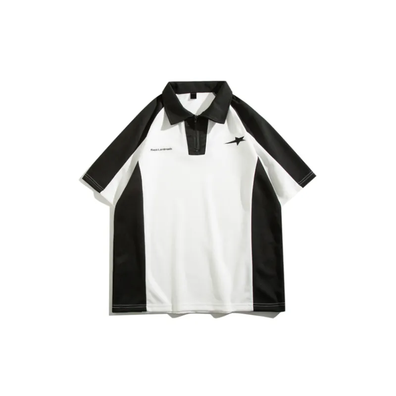 Contrast Color Stitching Polo Shirt-2