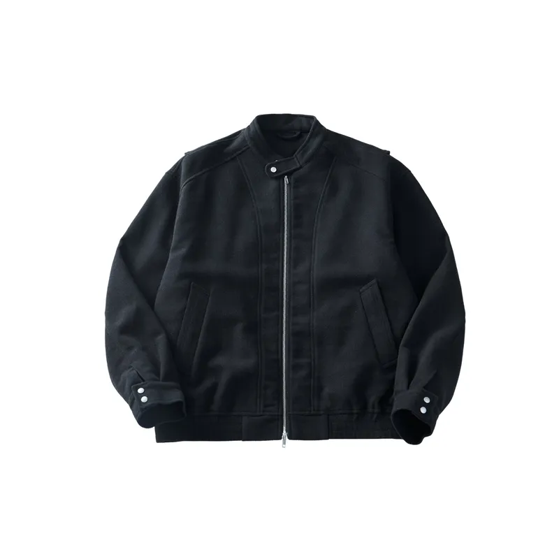 Casual Plain Woolen Fabric Jacket-0