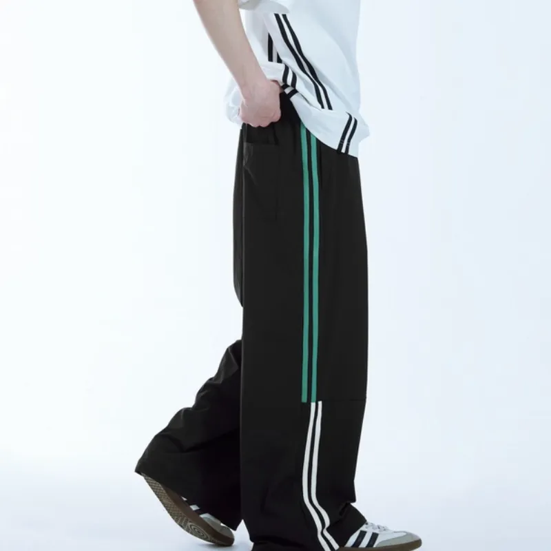 Retro Contrast Color Nylon Casual Pants-8