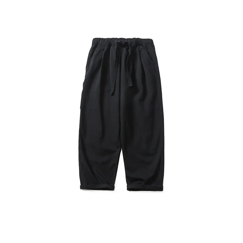 Solid Color Drawstring Casual Pants-0