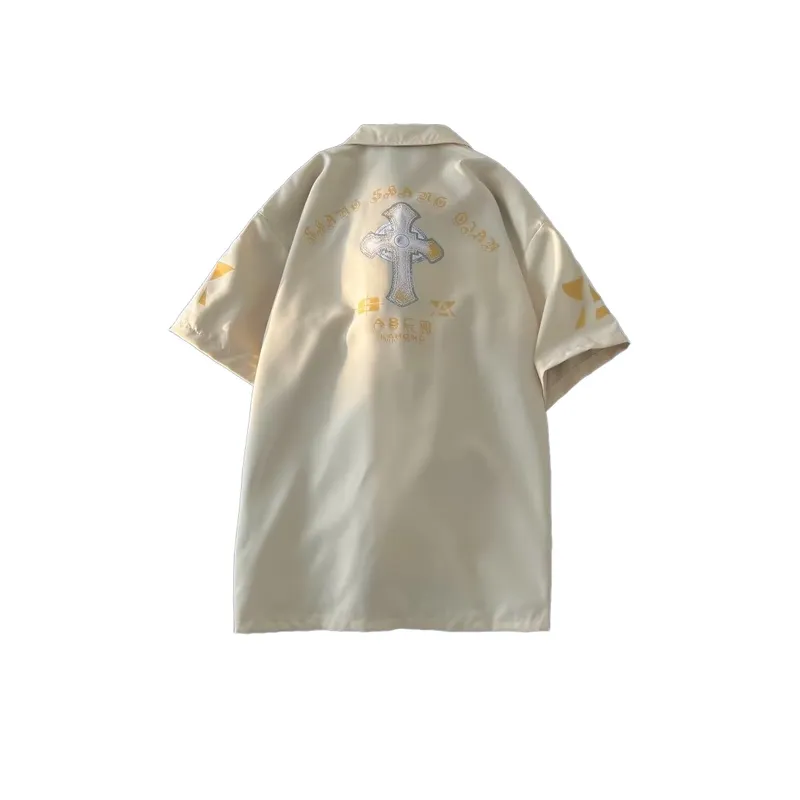 Retro Stitching Loose Cuban Collar Shirt-5