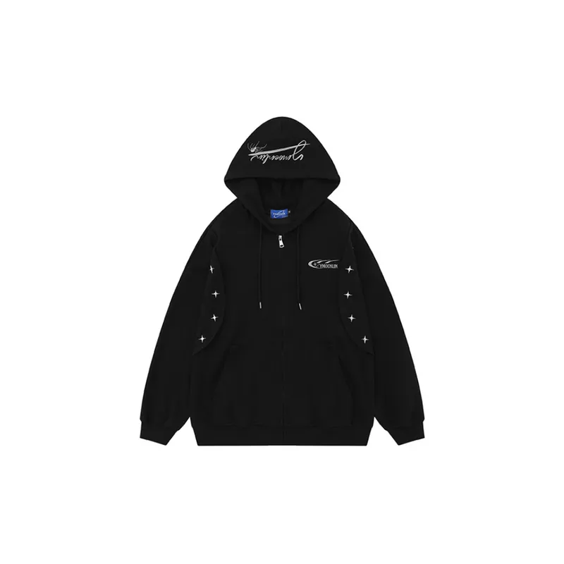 Solid Color Hooded Zipper Sweater-4