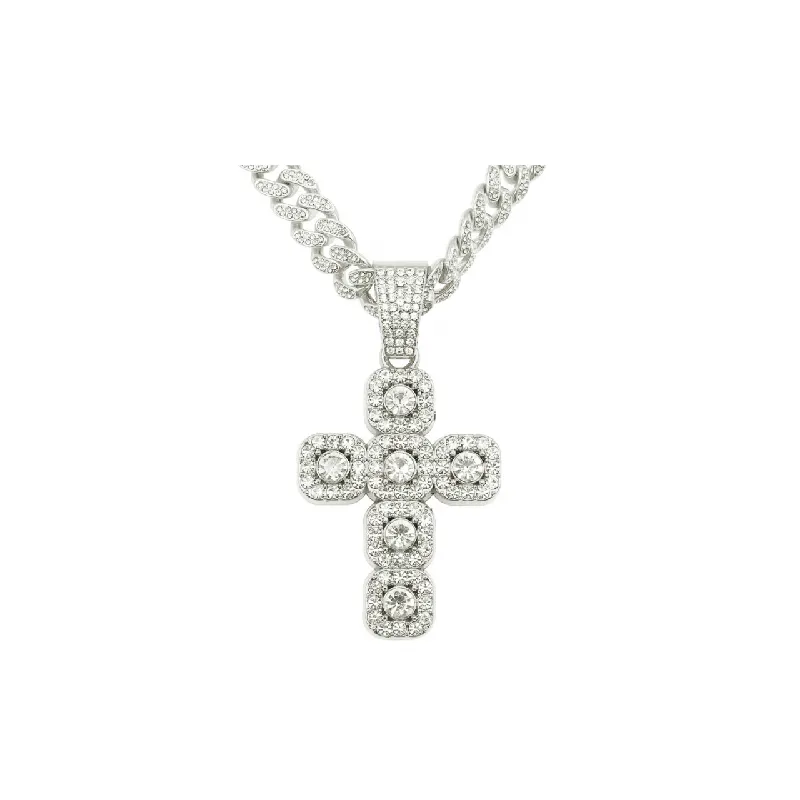 Diamond Cross Pendant Cuban Chain-0