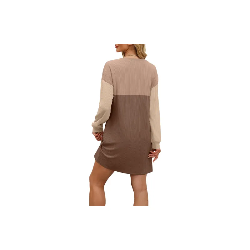 Contrast Color Loose Polyester Dress Women-9
