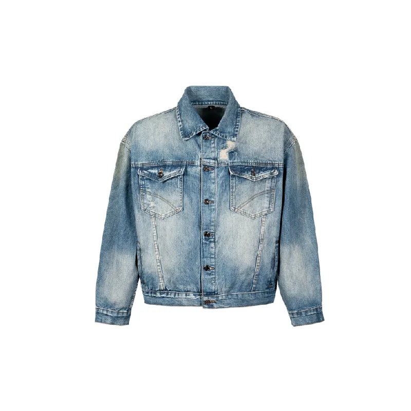 Fashionable Distress Denim Jacket-0