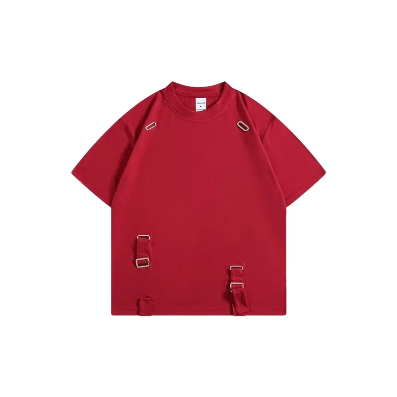 Loose Casual Metal Straps T Shirt-0