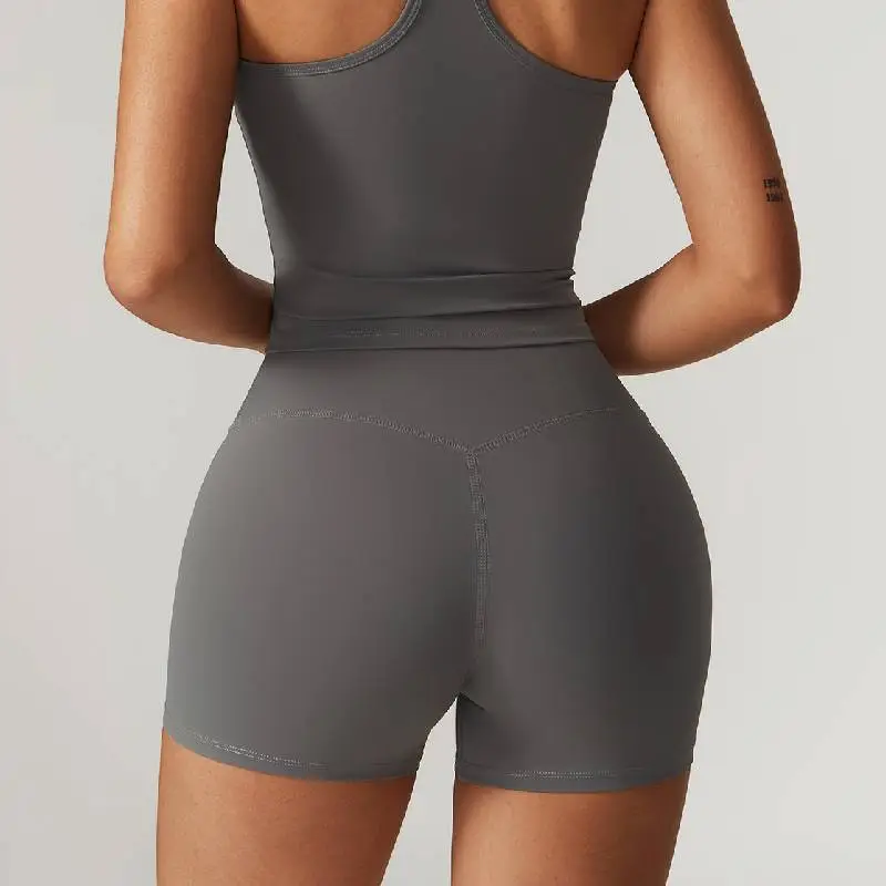 Simple Plain Nylon Spandex Brushed Fabric Sports Shorts Women-1