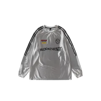 New Style Fashion Brand Silver Bright Long sleeved Stitching Sports Racing T shirt