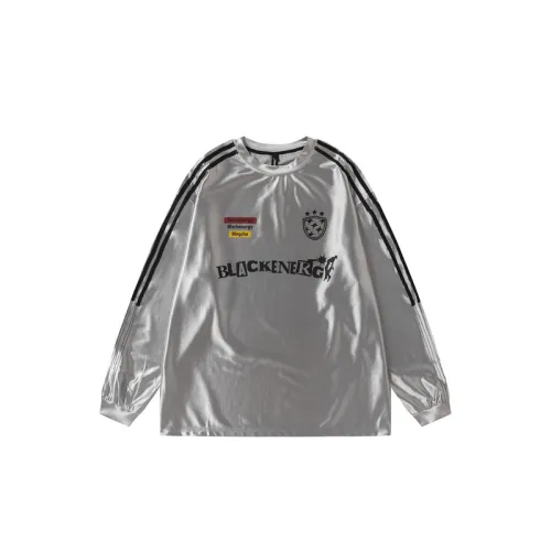 New Style Fashion Brand Silver Bright Long-sleeved Stitching Sports Racing T-shirt