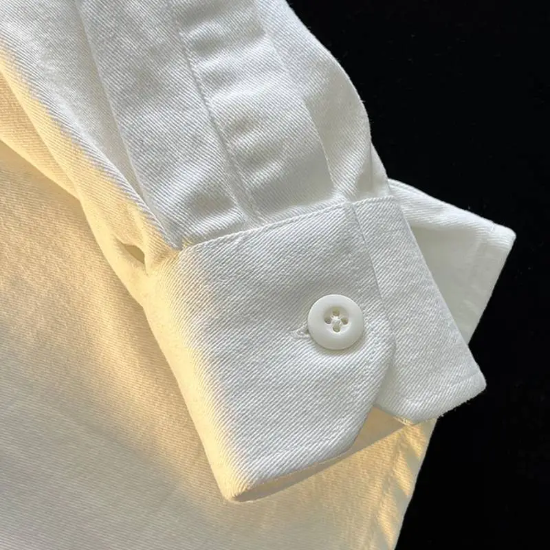 Casual Plain Cotton Blended Fabric Shirt-3