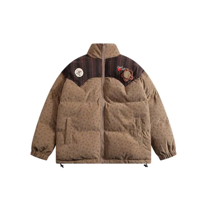 Street Retro Design Color matching Loose Thickened Cotton padded Jacket-0