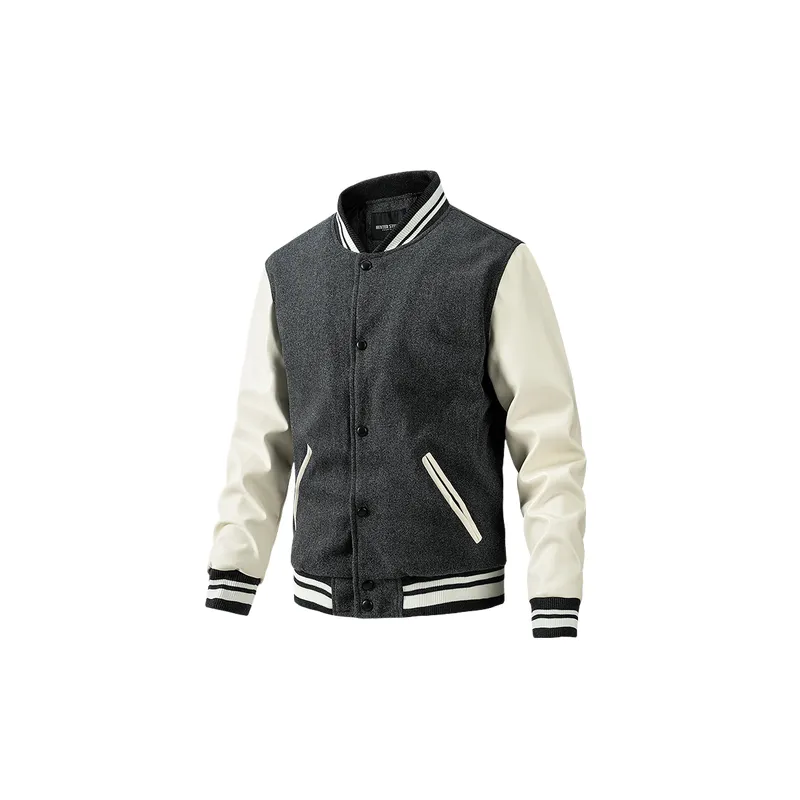 Sporty Striped Woolen Fabric Baseball Jersey-3