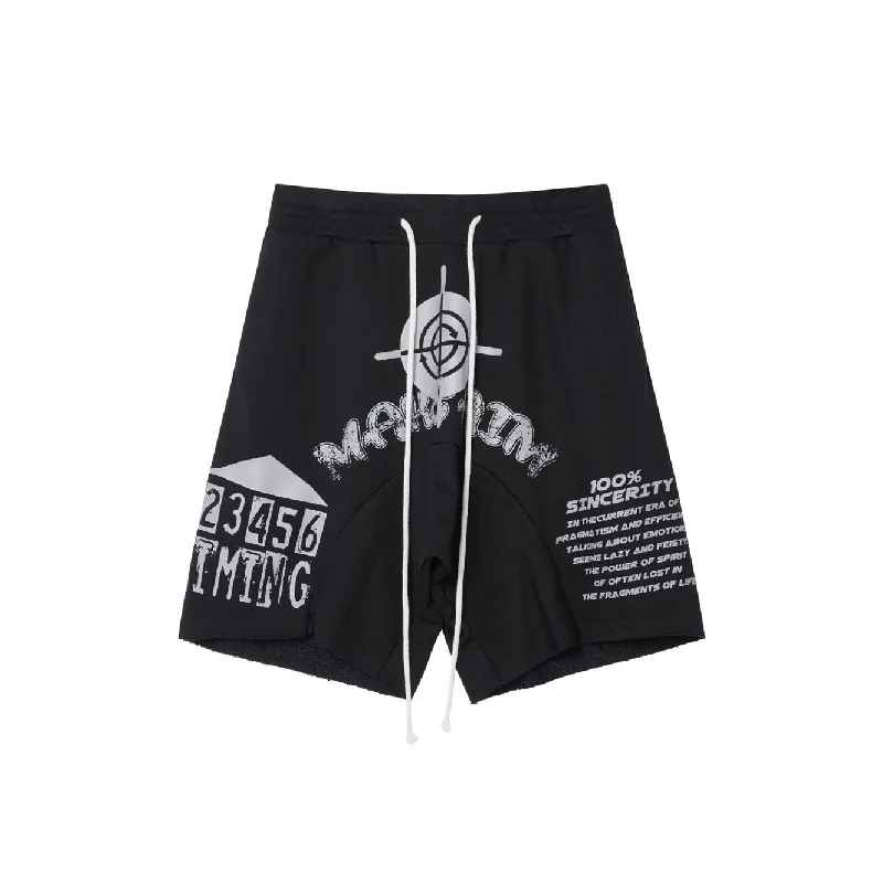 Street Letter Cotton Blended Fabric Sports Shorts-0