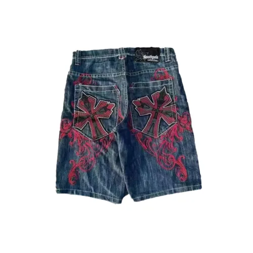 Retro Washed Embroidery Denim Shorts