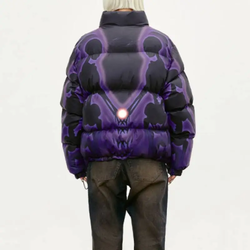 Skull Digital Printing Half high Collar Zipper Thickened Warm Cotton padded Jacket-7