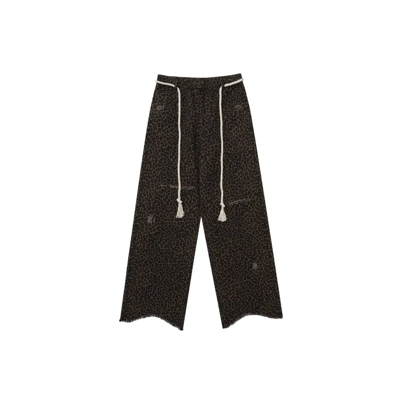 Destruction V Edge Loose Casual Leopard Print Trousers-0