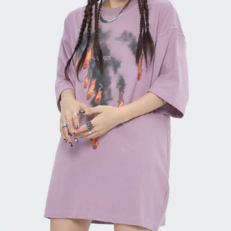 Oversize Fireball Printed Loose Crewneck Cotton Short sleeved T shirt-1