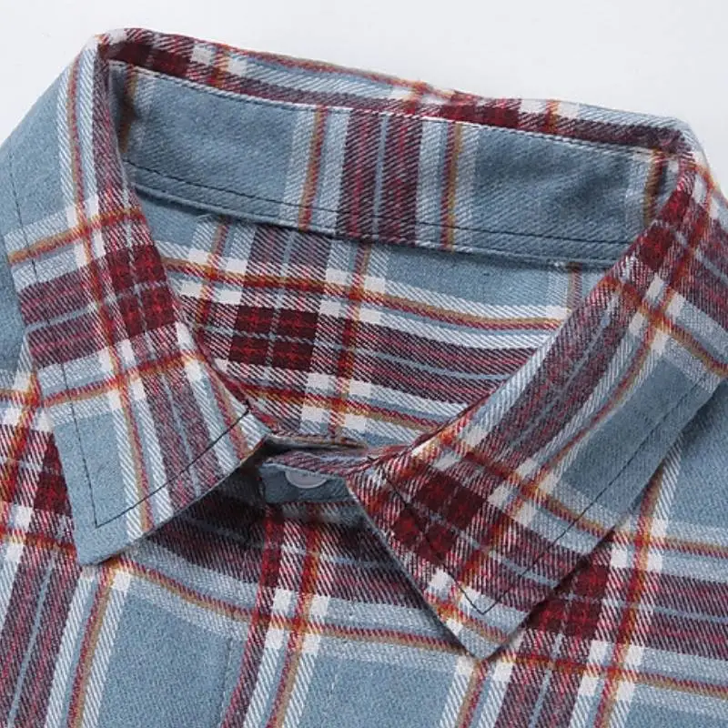 Retro Plaid Cotton Blended Fabric Shirt-4