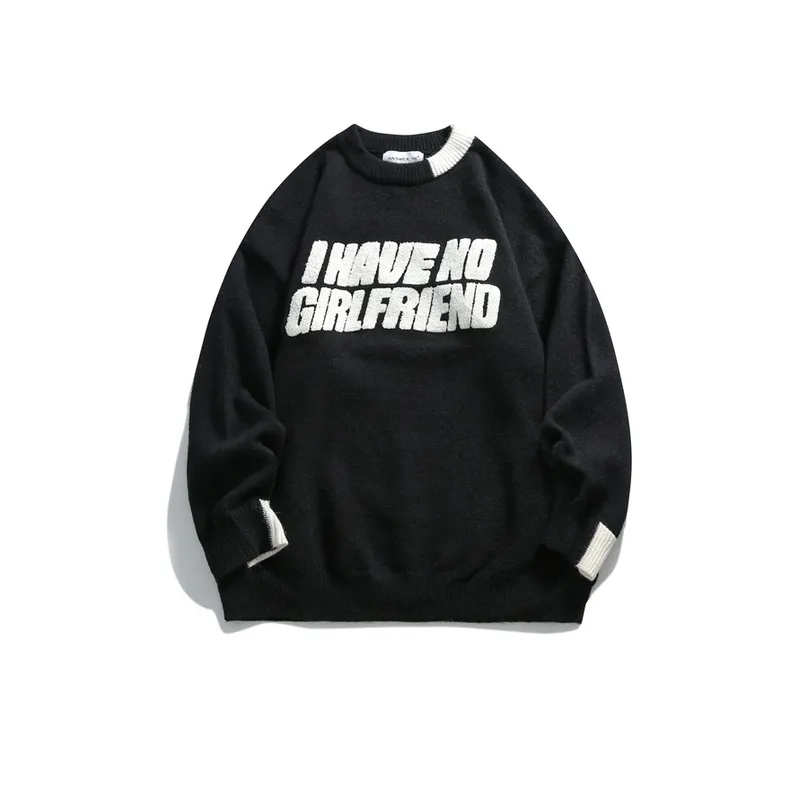 Fake Two piece Letters Jacquard Crewneck Sweater-0