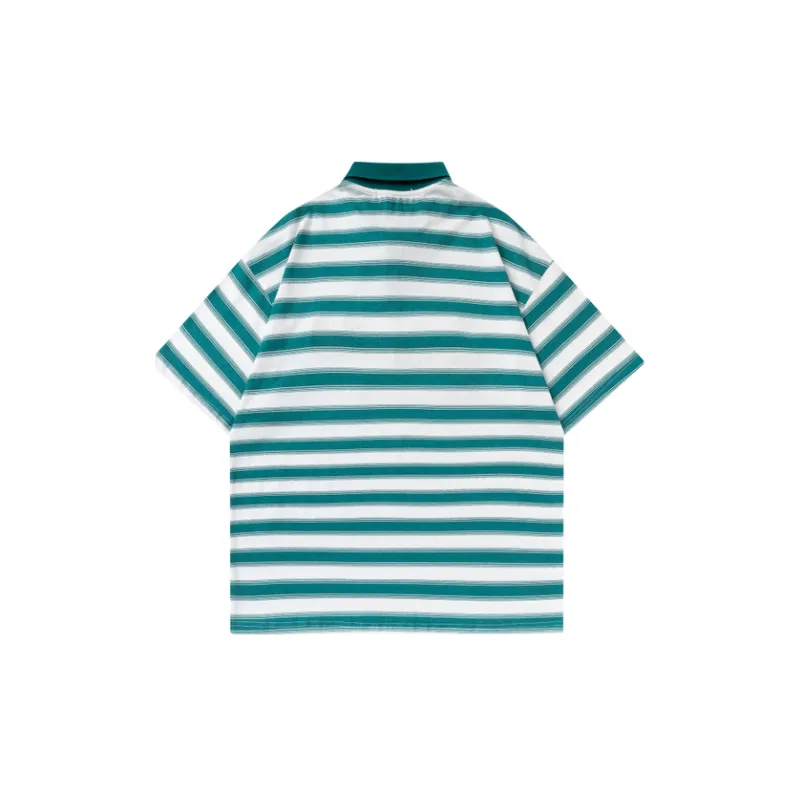 Loose Embroidery Striped Polo Shirt-1