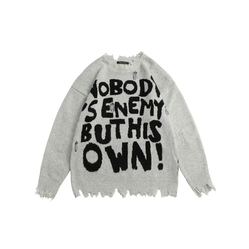 Street Distress Polyester Sweater-4