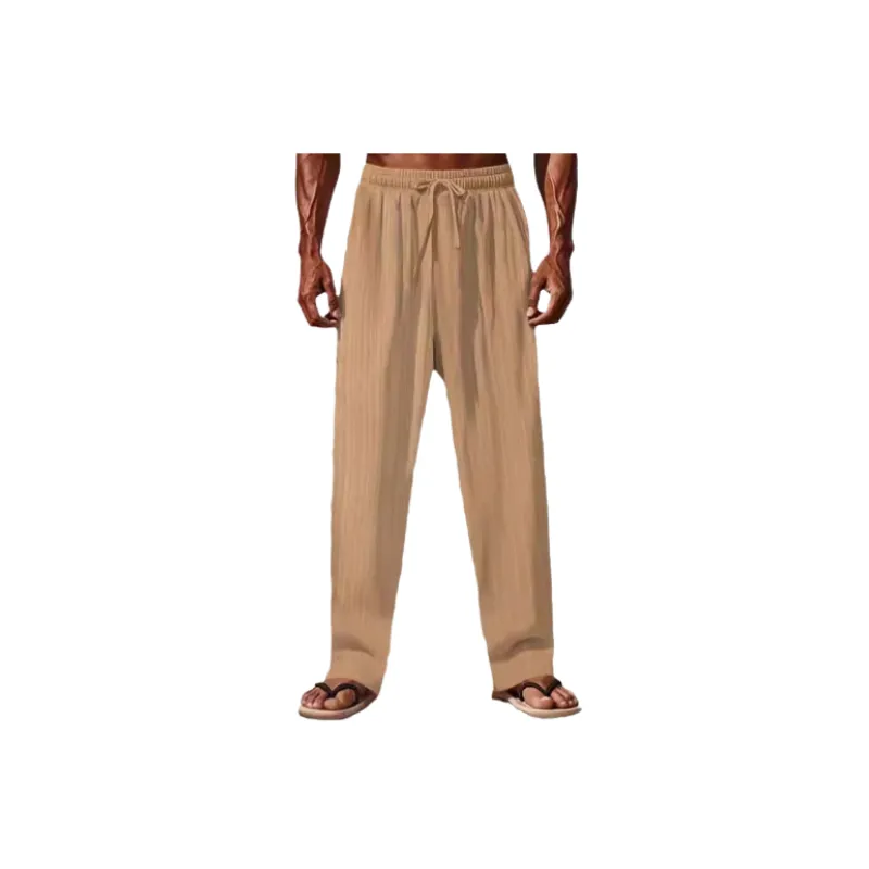 Loose Plain Linen Casual Pants-2