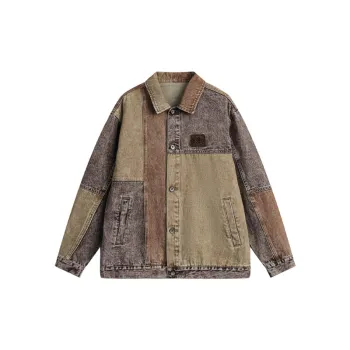 Washed Old Spliced Loose Lapel Denim Jacket