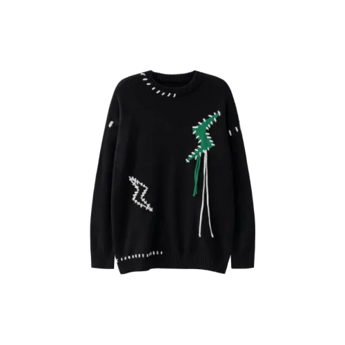High Street Lightning Embroidered Tassel Knitwear Contrast Color Wear Rope Tide Loose Sweater