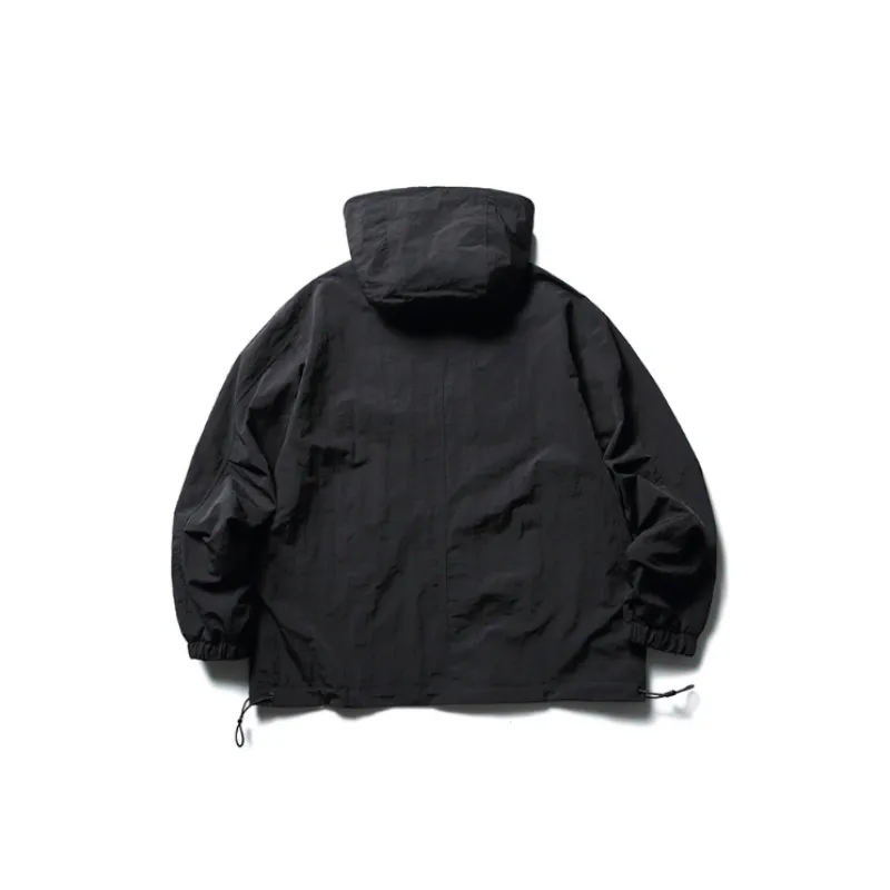 Retro Functional Male Tooling Design Sense Hooded Stitching Pullover Jacket-1
