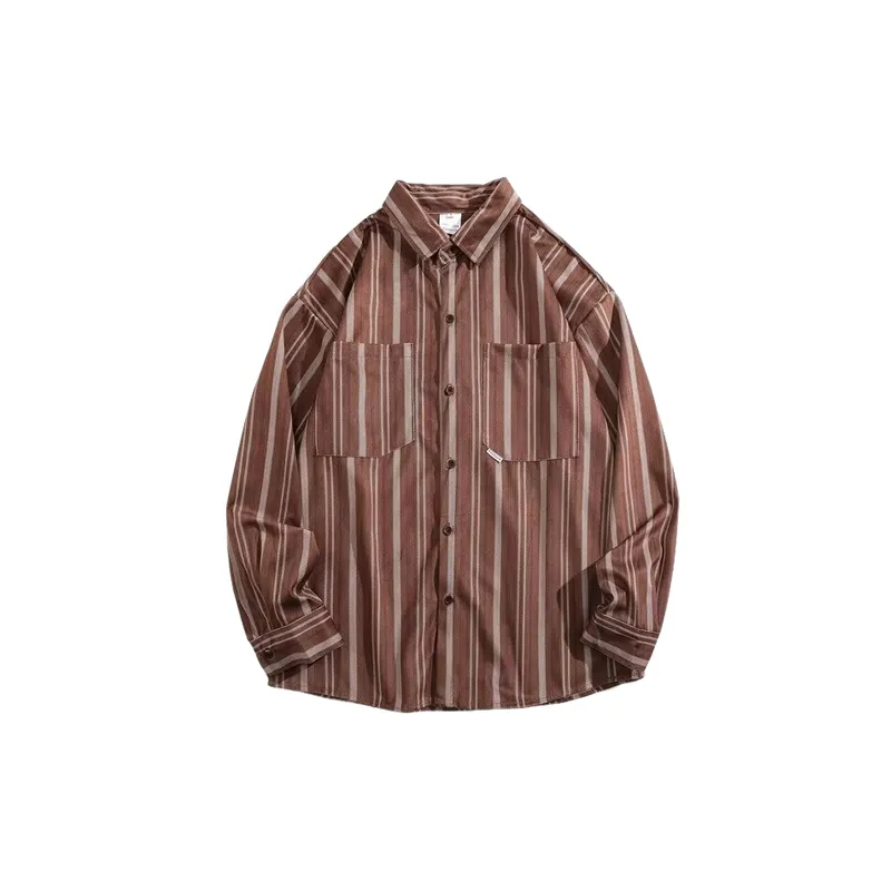 Retro Striped Cotton Blended Fabric Shirt-4