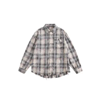 Retro Destruction Plaid Tassel Shirt