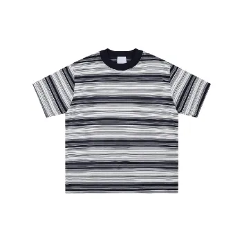 Retro Striped Cotton Blended Fabric T Shirt