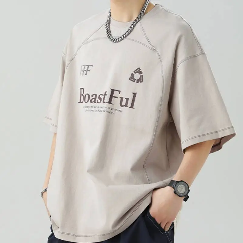 Plain Letter 100% Cotton T Shirt-3