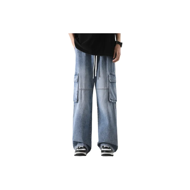 Fashionable Loose Denim Cargo Pants-1