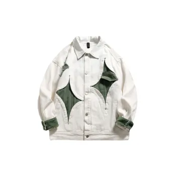 Vintage Baseball Denim Lapel Stitching Contrast Color Jacket