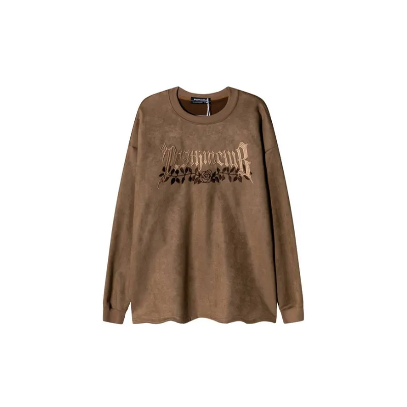 Letter Flower Embroidered Thickened Round Neck Sweat Fashionable Niche BF Style Loose Long sleeved Sweatshirt-4