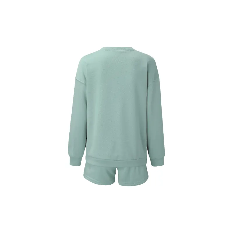 Plain Loose Polyester Sweatshirt Set Women-5